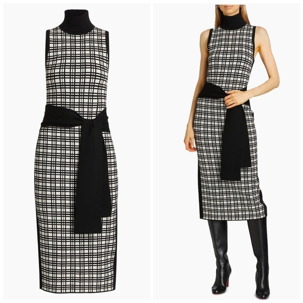 Toccin Peggy Window Pane Knit Sweater Midi Wrap Dress
